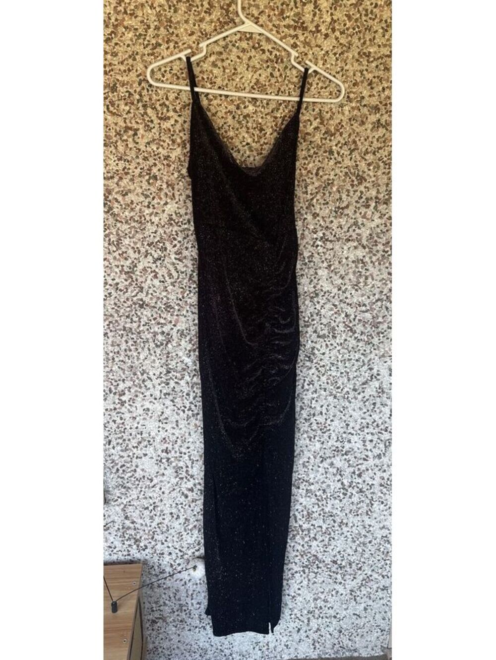 NWT Liz & Sara Black Glitter Velvet Maxi Slip Dress Side Slit Size M